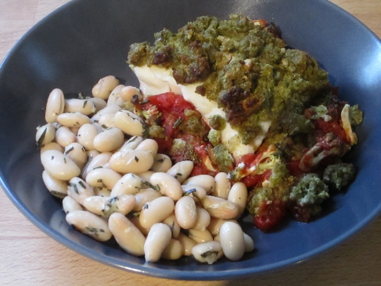 Pesto Topped Cod with Broccoli and Tomatoes Pesto Topped Cod with Broccoli and Tomatoes