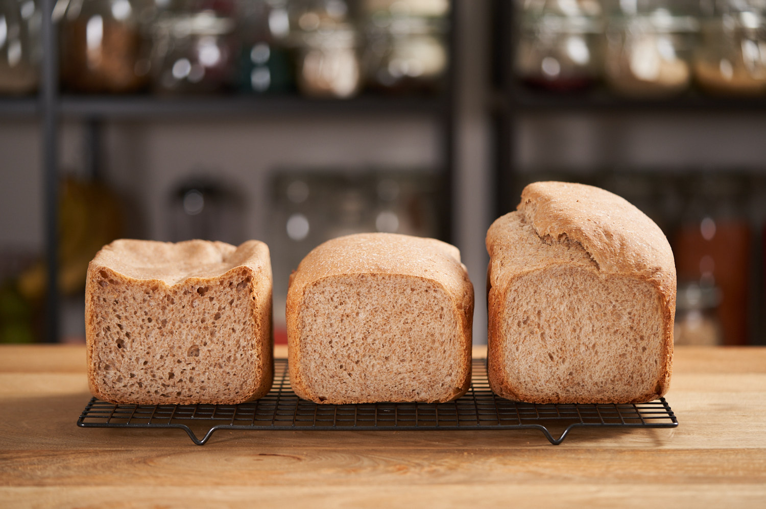 Three sourdough loaves made in a bread maker (no oven)