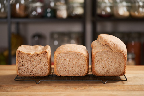 Three sourdough loaves made in a bread maker (no oven)