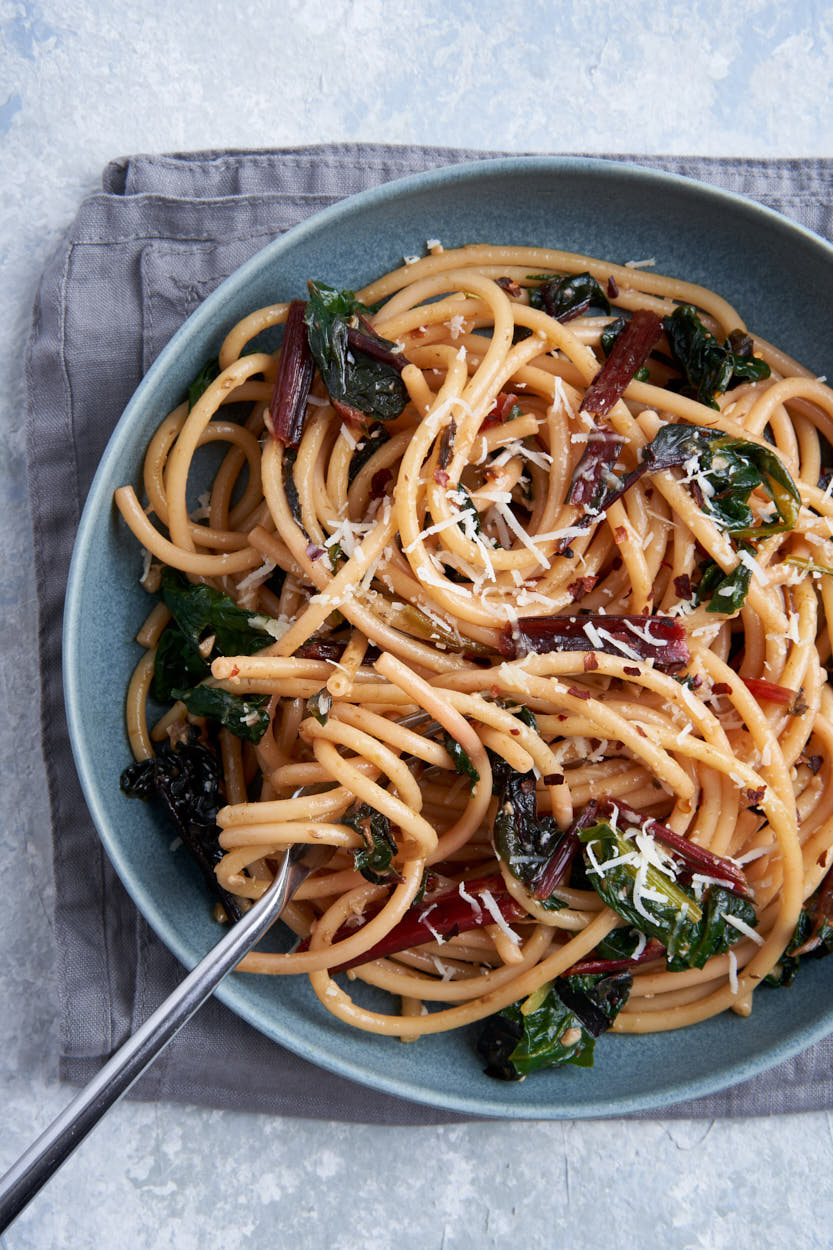 Nigella's Spaghetti with Chard, Chilli and Anchovies recipe HotCooking