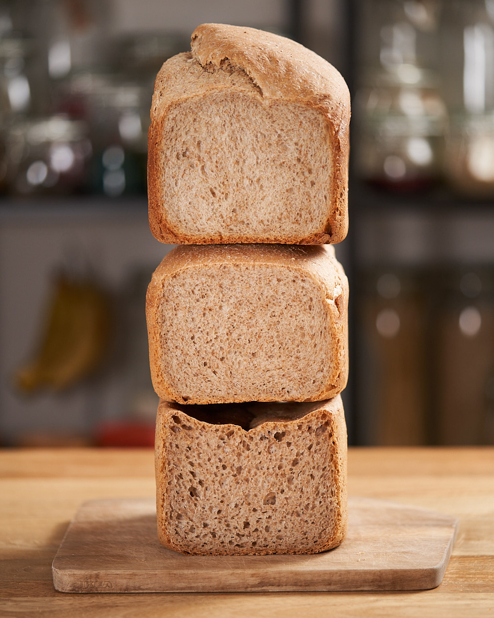 Three sourdough loaves made in a bread maker (no oven)